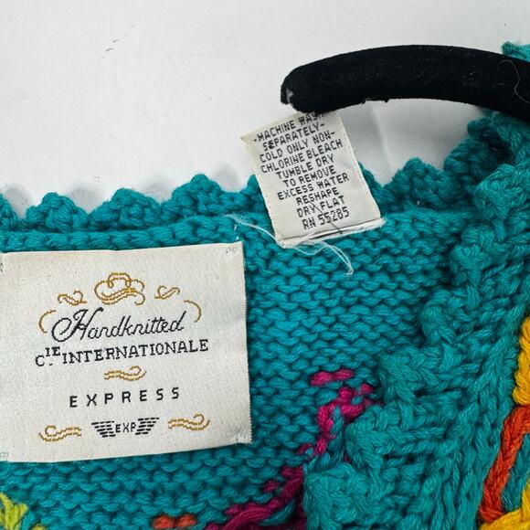 Vintage 1990s Handknitted Int Express Women’s Floral Knit Sweater Funky Medium - Picture 5 of 10